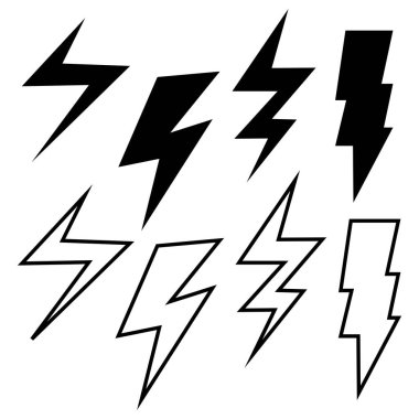 Gök gürültüsü, elektrik şimşeği düz tasarım tarzında. Beyaz arka planda izole edilmiş. vektör illüstrasyonu