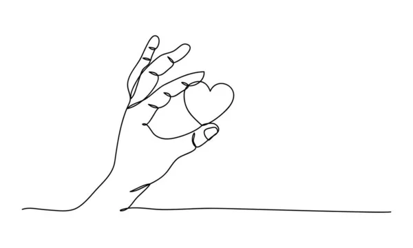 Continuous One Line Drawing Health Care Hands Holding Heart Design — Stockvektor