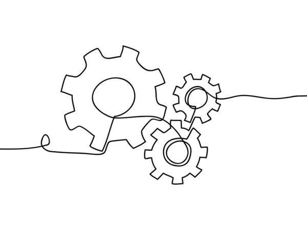 Disegnato Mano Una Linea Continua Ruote Dentate Movimento Logo Icona — Vettoriale Stock