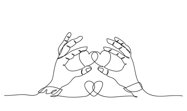 Continuous One Line Drawing Health Care Hands Holding Heart Design — Stock vektor