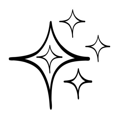 Parlayan yıldızlar, parlayan yıldızlar. Parlak ikon, Temiz Yıldız ikonu. Beyaz arka planda izole edilmiş. vektör illüstrasyonu