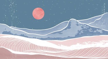 Orta yüzyılın modern ressamlarının el yapımı minimalist resimleri. Soyut çağdaş estetik arka planlar, manzaralar. Dağ ve okyanus dalgaları ile sanat