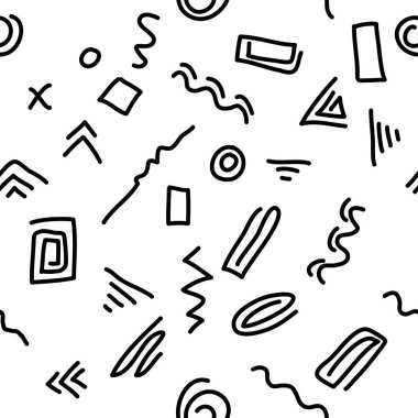 Kusursuz arkaplan çizimi. Örnek geometrik elementler. memphis biçim vektör illüstrasyonu