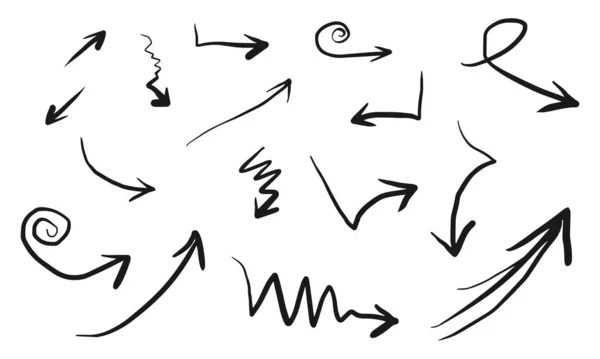 Dessiné Main Flèches Icônes Set Icône Flèche Avec Différentes Directions — Image vectorielle