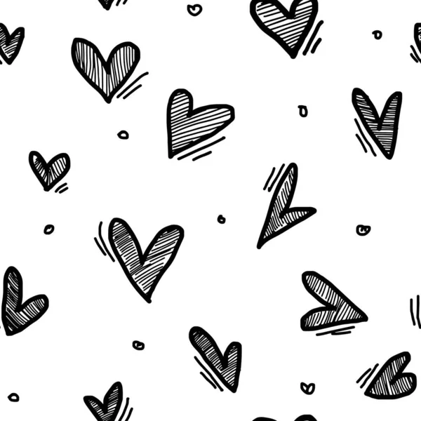 Gekritzelte Herzen Grafisches Gestaltungselement Handgezeichnetes Liebe Herz Nahtloses Muster Isoliert — Stockvektor
