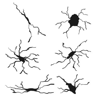 El çizimi çatlak duvar, zemin, cam, yumurta. Karalama molası seti. vektör illüstrasyonu