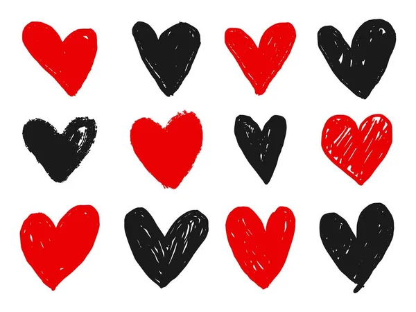 涂鸦的心脏收集 手拉着爱的心 在白色背景上孤立的图形设计元素 矢量说明 — 图库矢量图片