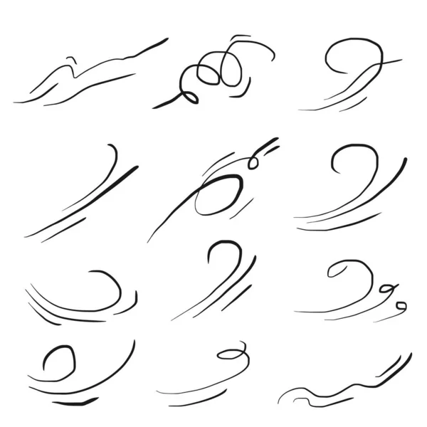 Doodle Set Wind Blow Diseño Ráfaga Aislado Sobre Fondo Blanco — Vector de stock