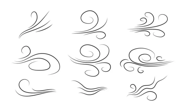 Doodle Set Wind Blow Gust Design Isolated White Background Vector — Stock Vector