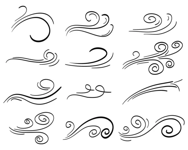 Дудл Вітерний Удар Порив Дизайну Ізольовані Білому Тлі Векторна Ілюстрація — стоковий вектор