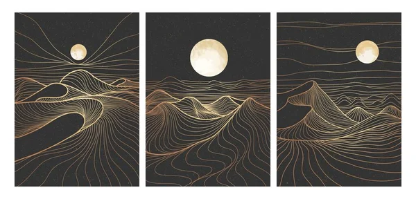Mountain Desert Line Art Print Set Abstract Mountain Contemporary Aesthetic — Stock Vector
