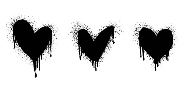 Set Spray Painted Graffiti Heart Sign Black White Love Heart — Stock Vector