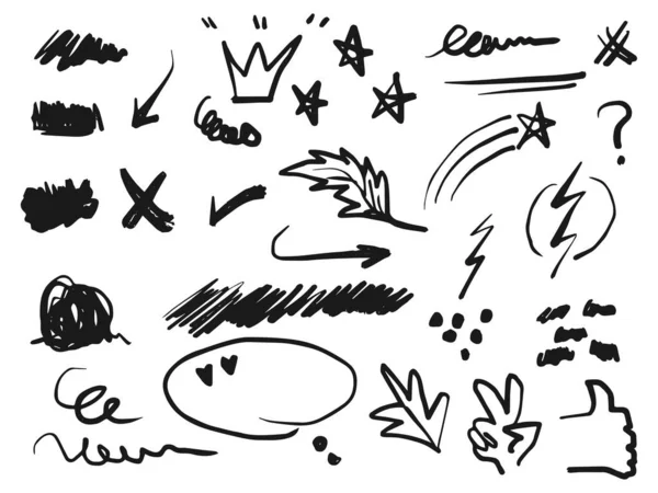 Hand Drawn Collection Doodle Vector Design Element Brush Stroke Curly — Vettoriale Stock