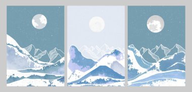 Orta yüzyılın modern minimalist sanat baskısı. Soyut dağ, çağdaş estetik arka planlar, manzara. vektör çizimleri