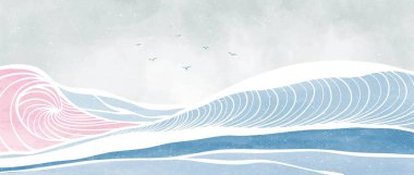 Ocean wave landscape. Creative minimalist modern paint and line art print. Abstract contemporary aesthetic backgrounds landscapes. with Ocean, sea, skyline, wave. vector illustrations