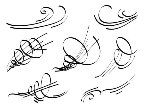 Рука Намальована Набір Вітрових Каракулів Удар Порив Дизайну Ізольовані Білому — стоковий вектор