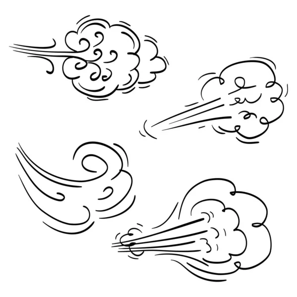 Handgetekende Set Wind Doodle Blow Gust Ontwerp Geïsoleerd Witte Achtergrond — Stockvector