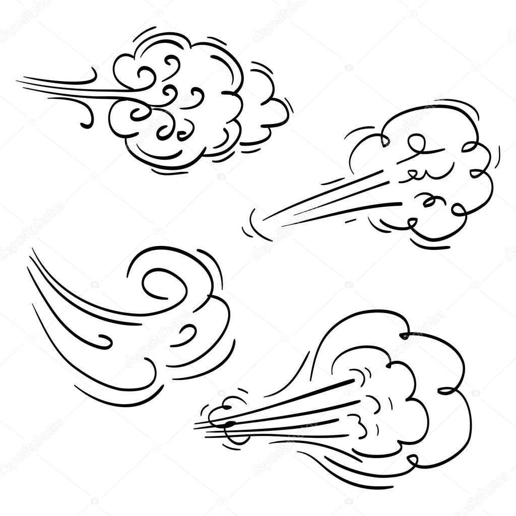 hand drawn set wind doodle blow, gust design isolated on white background.  illustration vector handrawn style