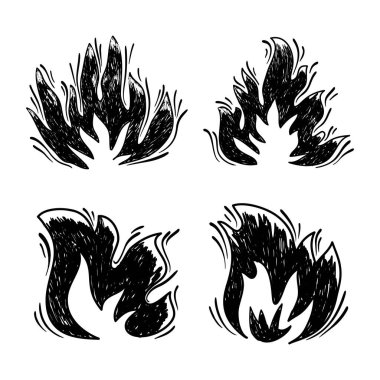 Set Hand drawn of Fire flame icon symbol. isolated on white background. vector illustration