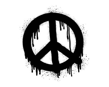 Spray painted graffiti Peace sign. on black over white. peaceful drip symbol.  isolated on white background. vector illustration