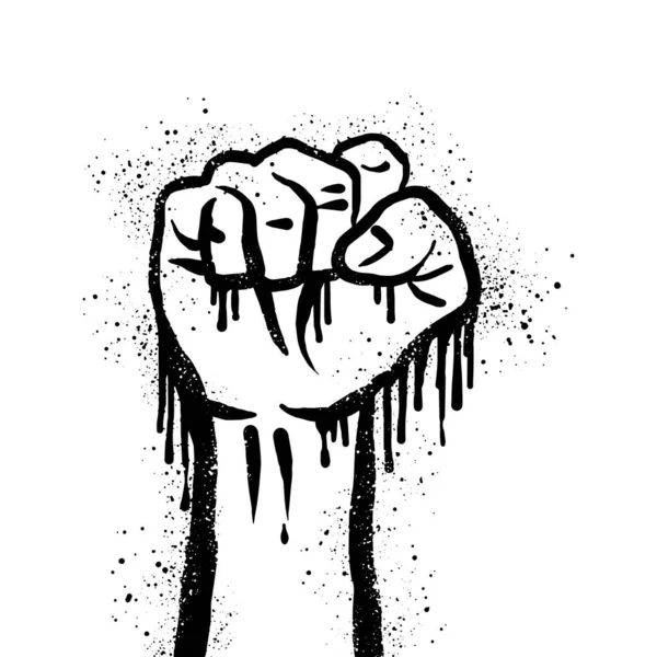 Spray Painted Graffiti Fist Hand Black White Demonstration Protest Drip — Stockvector