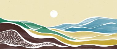 Creative minimalist modern paint and line art print. Abstract contemporary aesthetic backgrounds landscapes. with sea, skyline, Ocean wave. vector illustrations