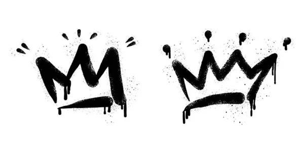 Collection Spray Painted Graffiti Crown Sign Black White Crown Drip — Image vectorielle