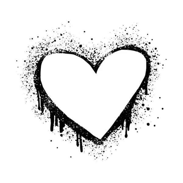 Spray Painted Graffiti Heart Sign Black White Love Heart Drip — Stok Vektör