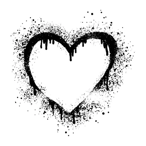 喷涂在白色之上的黑色涂鸦心征 爱的心脏滴注符号 被白色背景隔离 矢量说明 — 图库矢量图片