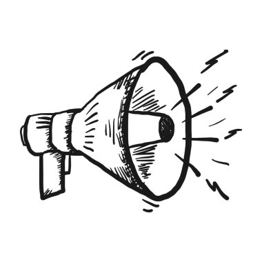 El çizimi Megafon Simgesi Vektör Logosu Tasarımı. Hoparlör çizimi. beyaz arkaplanda izole