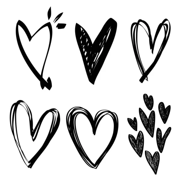 Kritzelherzen Set Handgezeichnetes Herz Liebessymbol Vektorillustration — Stockvektor