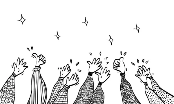 Handgezeichnete Hände Die Ovationen Klatschen Applaus Daumen Hoch Geste Doodle — Stockvektor