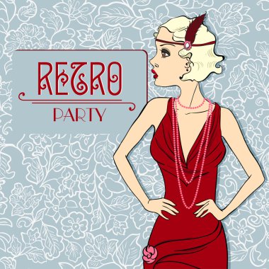 vektör daveti üzerine şık bir retro parti. güzel bir vintage kız