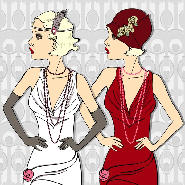 vektör vintage güzel moda kızlar.