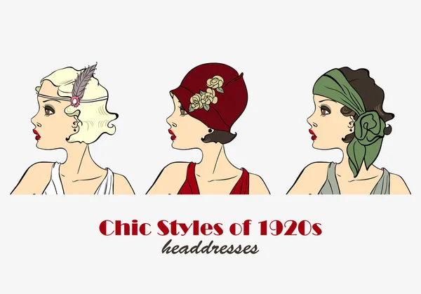 Chic estilos de tocados de 1920 — Vector de stock