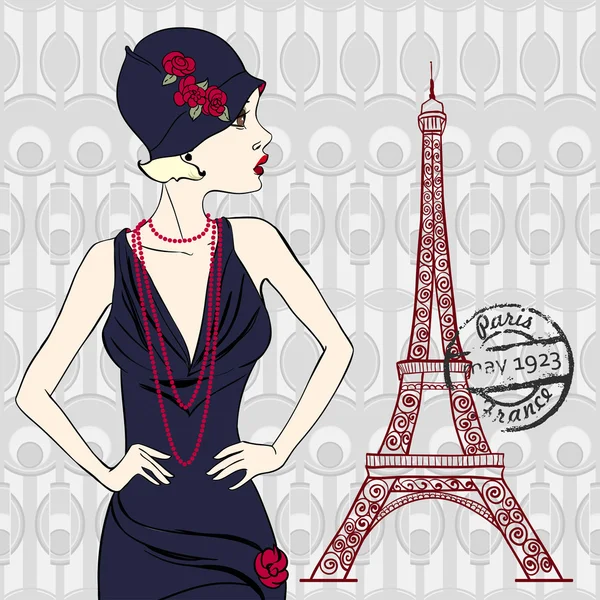 Vector Invite French Retro Party. Fashionable woman — Stock Vector