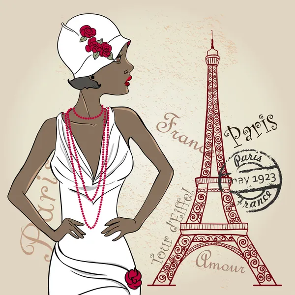 vektör retro parti kartı. Glamour Afrikalı-Amerikalı kadın