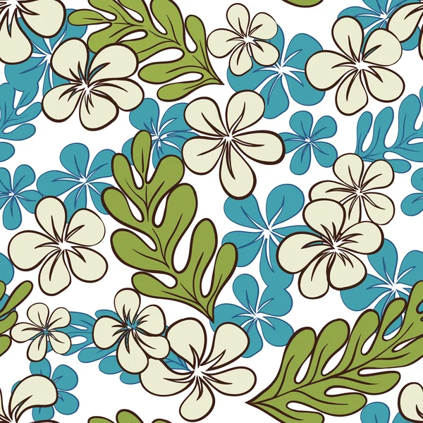 Vector azul flores tropicales patrón transparente — Vector de stock