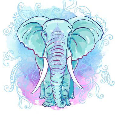 Vector Indian Elephant on the Watercolor Blot