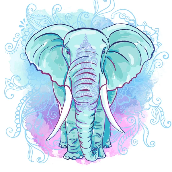 Vector Indian Elephant on the Watercolor Blot — Stock Vector