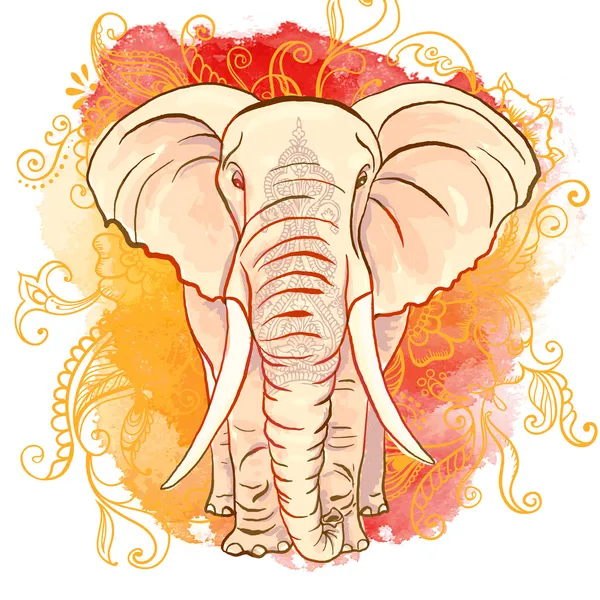 Vector Indian Elephant on the Watercolor Blot — Stock Vector