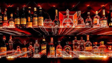 Ruhlar ve barda içki şişeleri