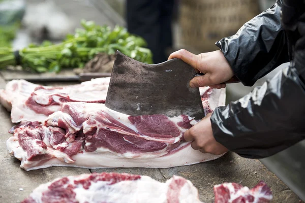 Cerdo y cuchillo Provincia de Sichuan China Imagen de stock
