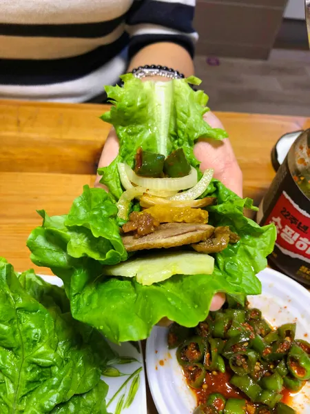 Ízletes Tipikus Étel Kelet Ázsiából Dél Koreából Egészséges Fűszeres — Stock Fotó