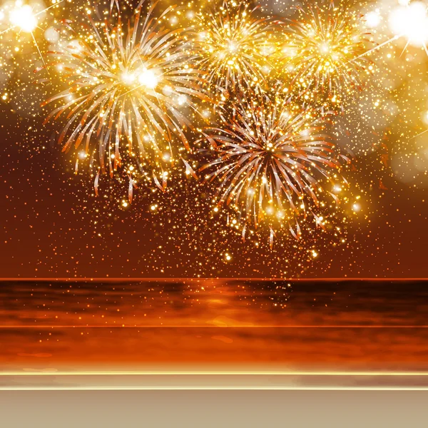 Ευτυχισμένο το νέο έτος πυροτεχνήματα φόντο το καλοκαίρι — Διανυσματικό Αρχείο