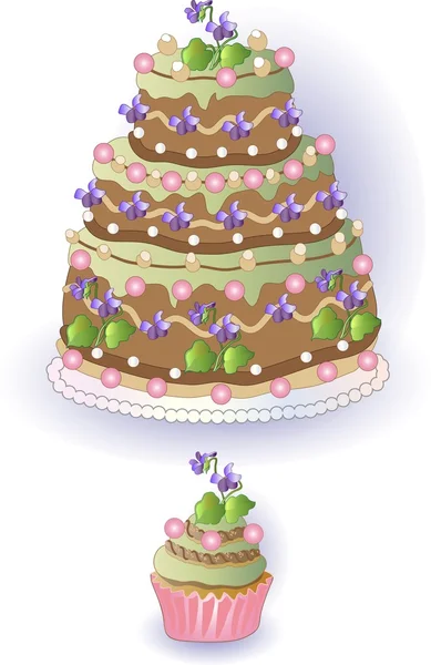 Violet Cake and Cupcake — Stock Vector