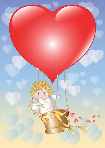 Cupid aan boord van een ballon — Stockvector