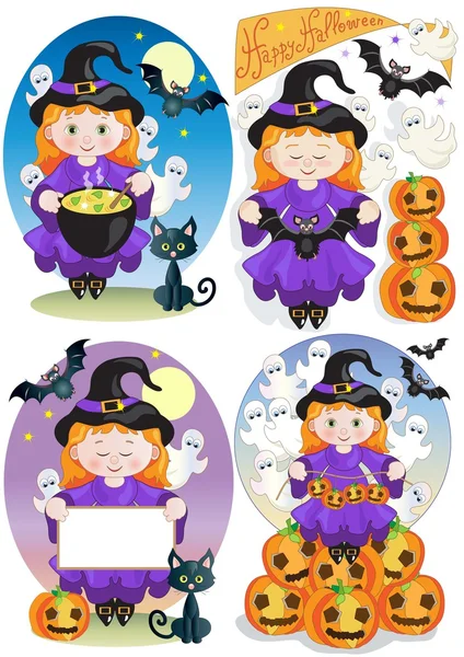 Four Little Witches — Stock Vector