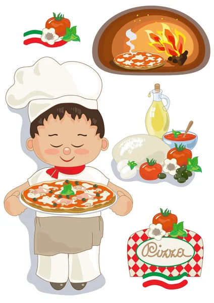 Pequeño Pizzaiolo italiano — Vector de stock