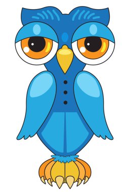 Beyaz arka planda mavi bir baykuşun çocuk çizimi